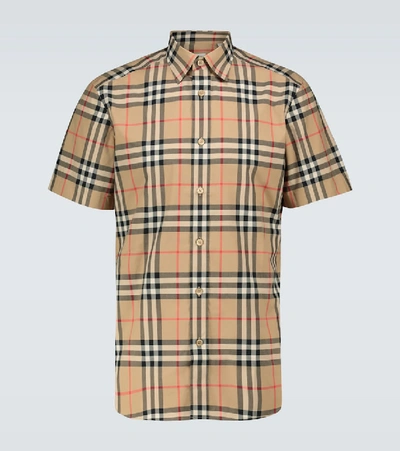 Burberry Cotton Shirt With Checked Pattern And Pockets In Multi