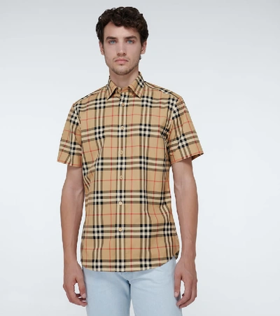 Burberry Cotton Shirt With Checked Pattern And Pockets In Multi
