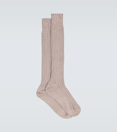 Shop Gucci Ribbed Cotton Socks In Neutrals