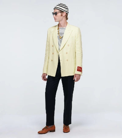 Shop Gucci Linen And Cotton Blazer In Yellow