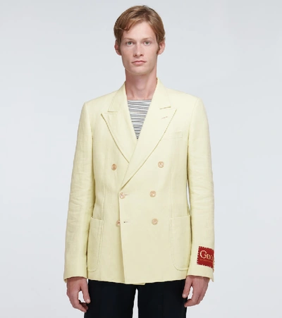 Shop Gucci Linen And Cotton Blazer In Yellow