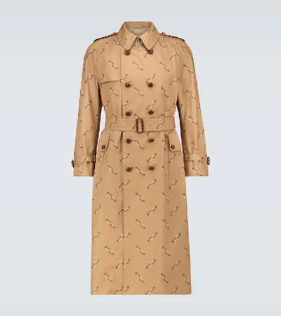 Shop Gucci Firenze Cotton Trench Coat In Beige