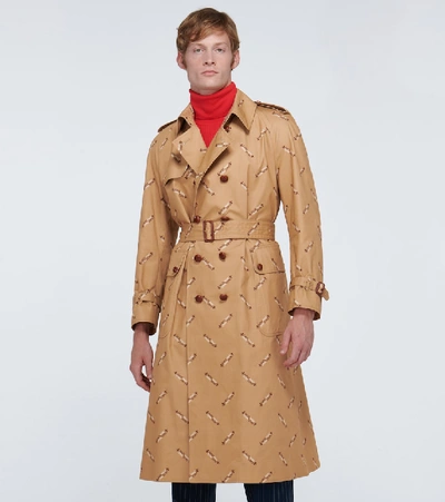 Shop Gucci Firenze Cotton Trench Coat In Beige