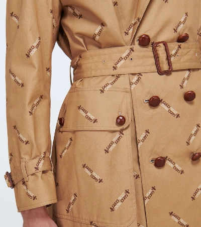 Shop Gucci Firenze Cotton Trench Coat In Beige