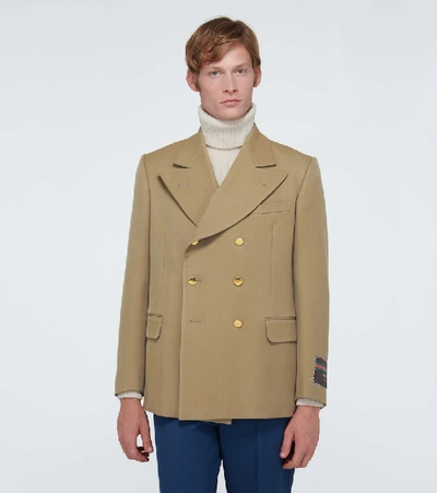 Shop Gucci Double-breasted Wool Blazer In Beige