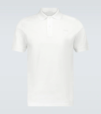 Prada Triangle-logo Cotton Polo Shirt In White