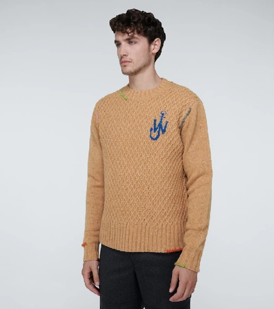 Shop Jw Anderson Darning Crewneck Sweater In Beige
