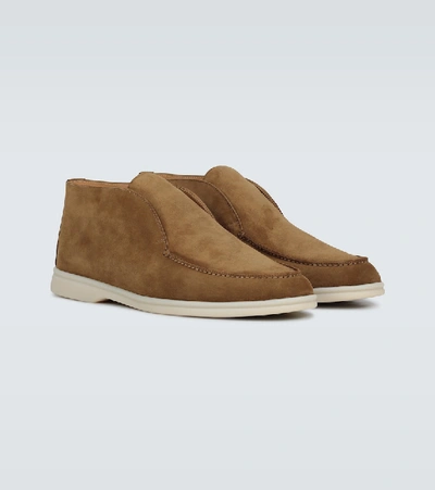 Shop Loro Piana Suede Open Walk Ankle Boots In Brown