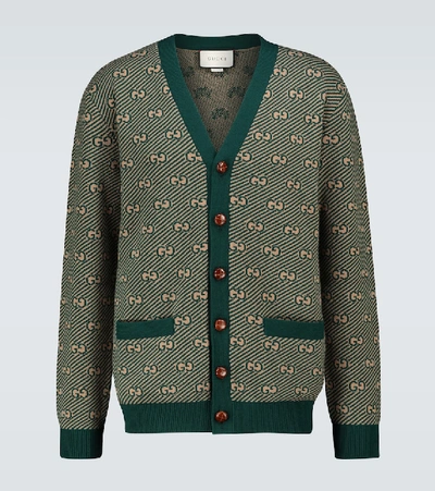 Shop Gucci Gg Wool Cardigan In Green