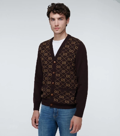 Shop Gucci Gg Wool Cardigan In Brown