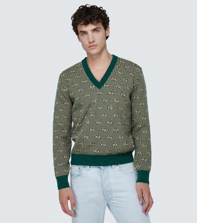 Shop Gucci Gg Wool Cardigan In Green