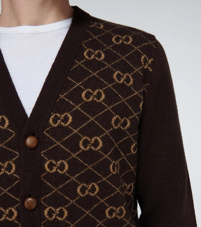 Shop Gucci Gg Wool Cardigan In Brown
