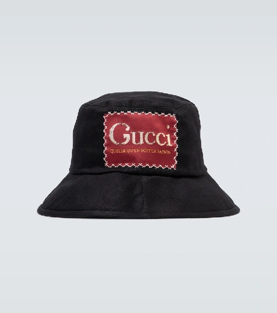 Shop Gucci Cotton Bucket Hat With Logo In Black