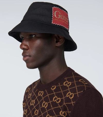 Shop Gucci Cotton Bucket Hat With Logo In Black