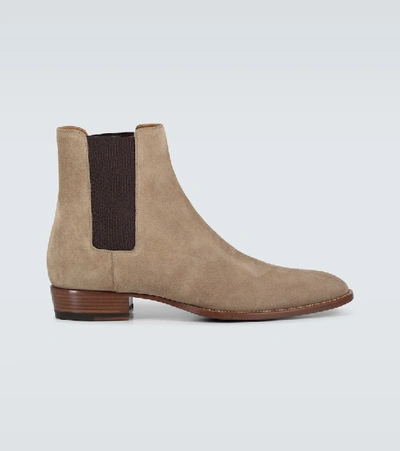 Shop Saint Laurent Wyatt Suede Chelsea Boots In New Sigaro