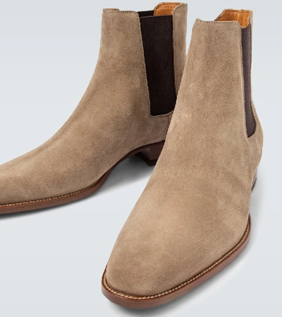 Shop Saint Laurent Wyatt Suede Chelsea Boots In New Sigaro