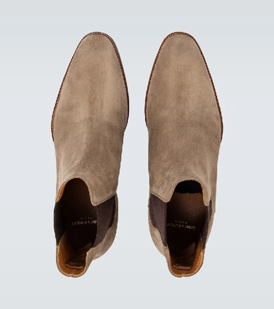 Saint Laurent Beige Suede Wyatt Chelsea Boots In New Sigaro