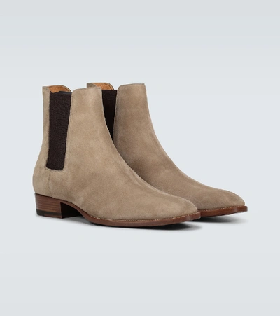 Shop Saint Laurent Wyatt Suede Chelsea Boots In New Sigaro