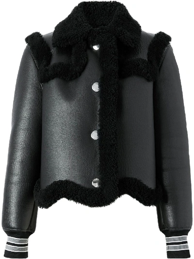 Shop Burberry Striped Cuff Shearling Jacket In Black