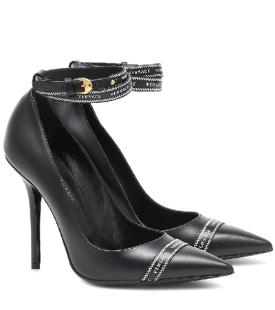 Shop Versace Leather Pumps In Black