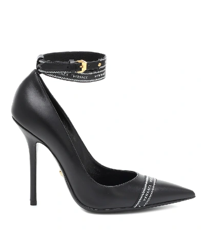 Shop Versace Leather Pumps In Black