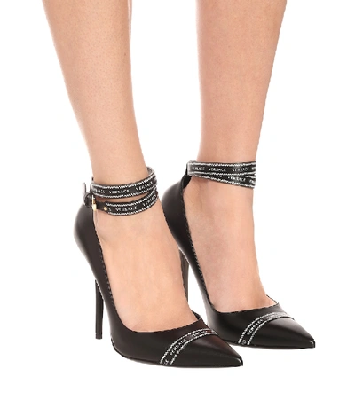 Shop Versace Leather Pumps In Black