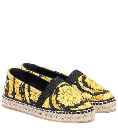 Shop Versace Printed Espadrilles In Gold