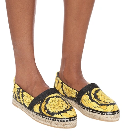 Shop Versace Printed Espadrilles In Gold