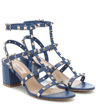 Valentino Garavani Rockstud Block Heel Sandal In Blue | ModeSens