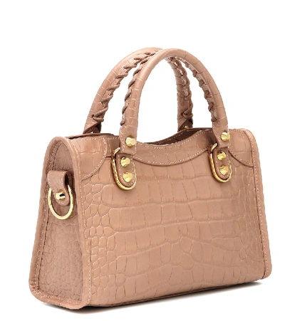 Shop Balenciaga Classic City Mini Croc-effect Leather Tote In Beige