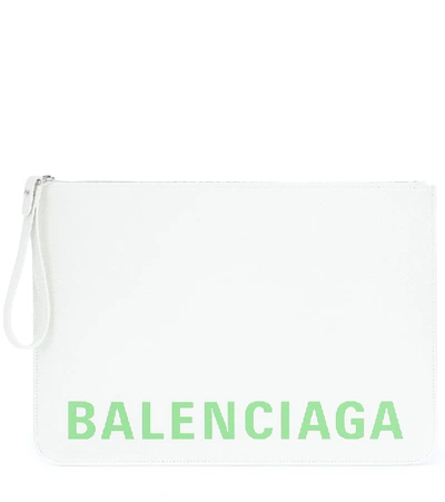 Shop Balenciaga Logo Leather Pouch In White