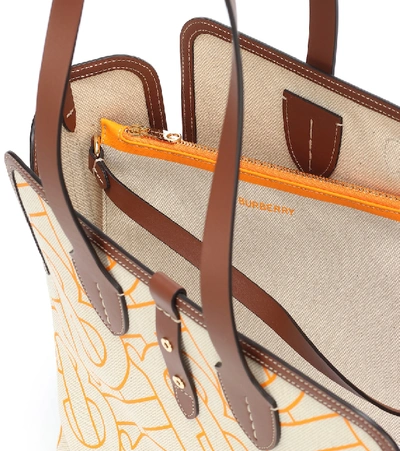 Shop Burberry Tb Medium Canvas Tote In Beige