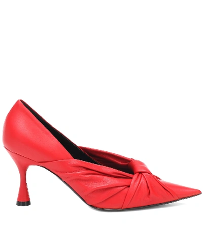 Shop Balenciaga Drapy Leather Pumps In Red