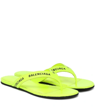 Shop Balenciaga Logo Leather Thong Sandals In Yellow