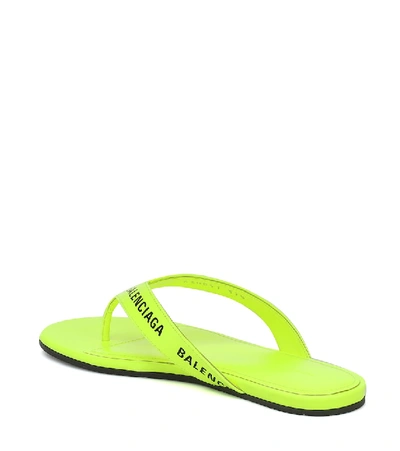 Shop Balenciaga Logo Leather Thong Sandals In Yellow