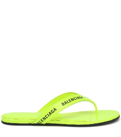 Shop Balenciaga Logo Leather Thong Sandals In Yellow