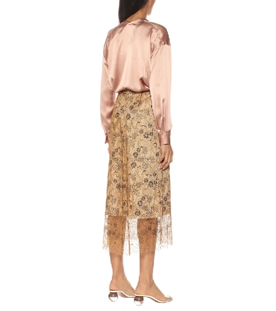 Shop Vince Floral High-rise Midi Skirt In Beige