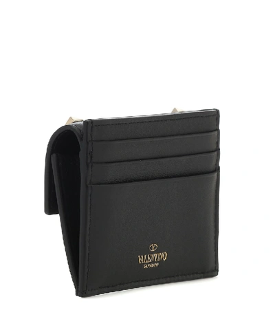 Shop Valentino Rockstud Mini Leather Wallet In Black