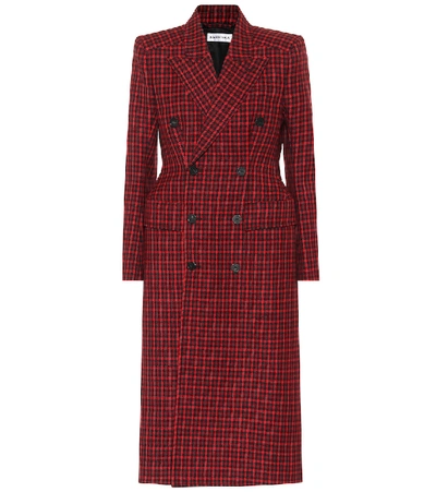 Shop Balenciaga Hourglass Checked Wool Coat In Red