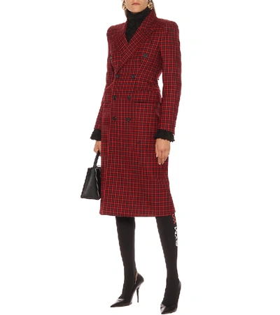 Shop Balenciaga Hourglass Checked Wool Coat In Red