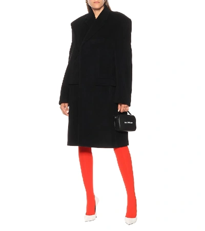Shop Balenciaga Phone Holder Alpaca-blend Coat In Black