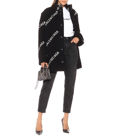 Shop Balenciaga Logo Wool And Cashmere Coat In Black
