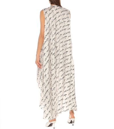 Shop Balenciaga Logo Asymmetric Silk Midi Dress In White