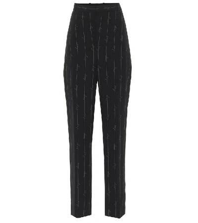 Shop Balenciaga Pinstriped High-rise Straight Pants In Black