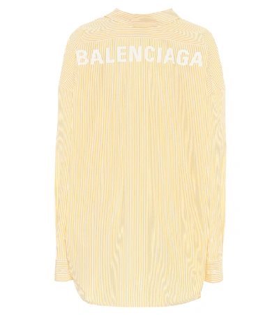 Shop Balenciaga Logo Striped Cotton-poplin Shirt In Yellow