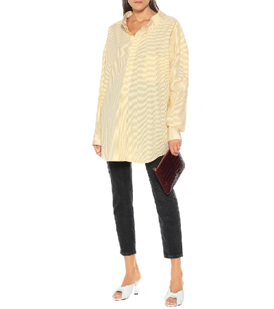 Shop Balenciaga Logo Striped Cotton-poplin Shirt In Yellow