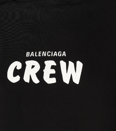 Shop Balenciaga Crew Printed Cotton-fleece Hoodie In Black