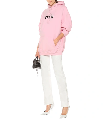 Shop Balenciaga Crew Oversized Cotton-fleece Hoodie In Pink