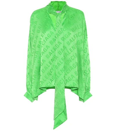 Shop Balenciaga Jacquard Silk Blouse In Green