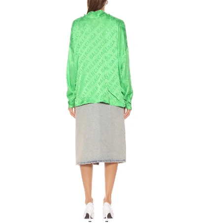 Shop Balenciaga Jacquard Silk Blouse In Green